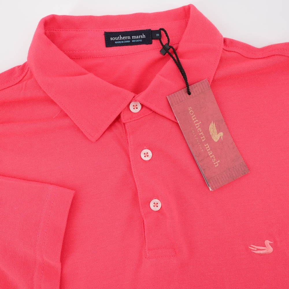 NEW Southern Marsh Lux Mangrove Pique Polo Shirt Red‎ Short Sleeve Mens Medium